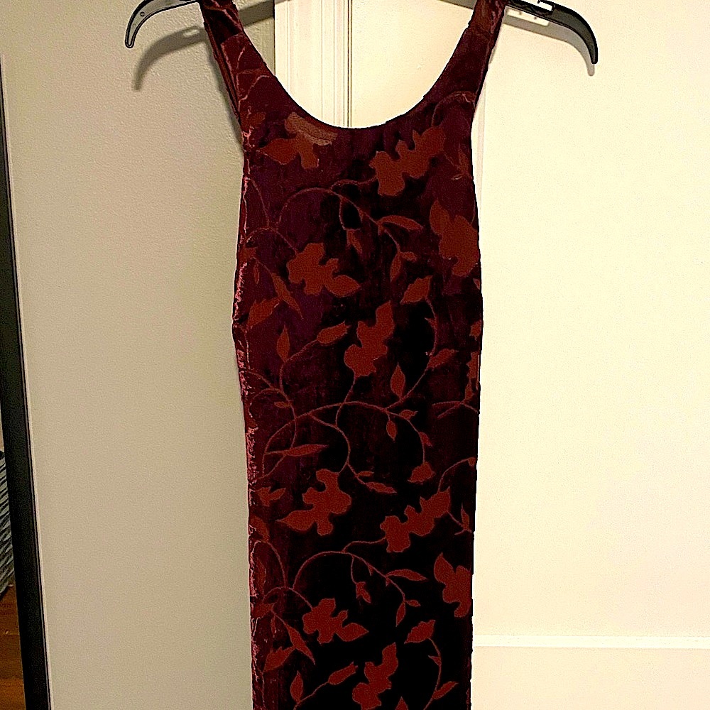 Laundry By Shelli Segal Burgundy and Rust Velvet Maxi Dress